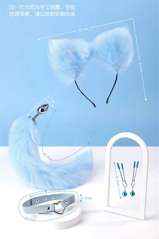 MZ Blue Foxtail Butt Plug Cosplay 4 in 1 Set
