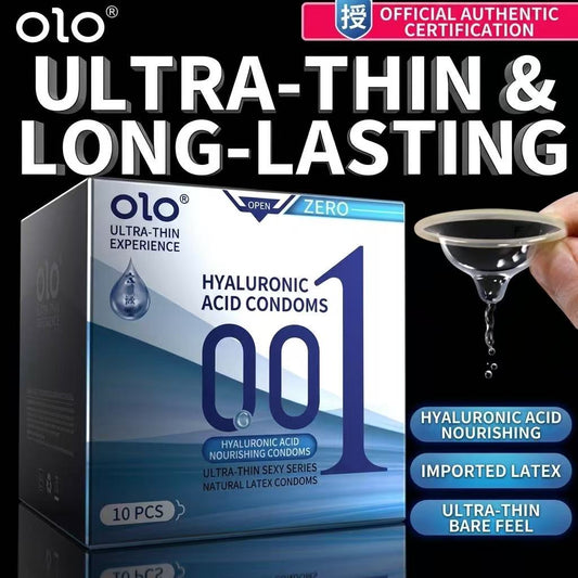 0.01 Ultra-Thin Long Lasting Blue Condoms - Hyaluronic Acid Endurance Condoms (10 Pack)