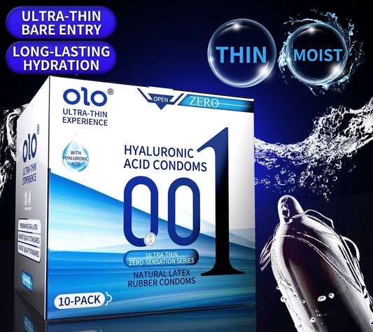 0.01 Ultra-Thin Long Lasting Blue Condoms - Hyaluronic Acid Endurance Condoms (10 Pack)