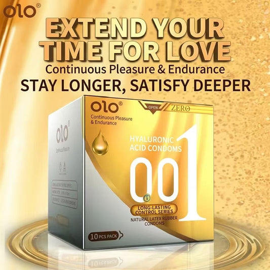 0.01 Ultra-Thin Gold Endurance Condoms - Hyaluronic Acid Time-Control Condoms (10 Pack)