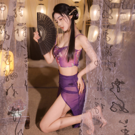 Sexy Lingerie See-Through Gauze Printed Lotus Separates(162)