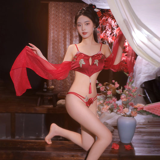 Sexy Lingerie Embroidered Cloth Patch Bellyband Crotchless Set(153)