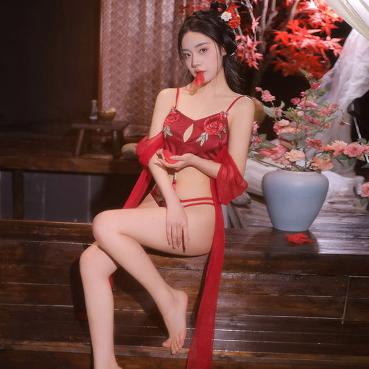 Sexy Lingerie Embroidered Cloth Patch Bellyband Crotchless Set(153)