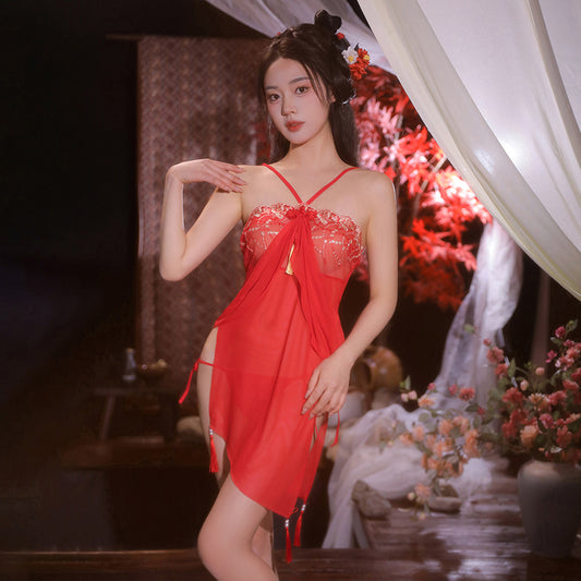 Sexy Lingerie, Sexy Red Sleeves, Embroidered Strapless Suspender Skirt(81)