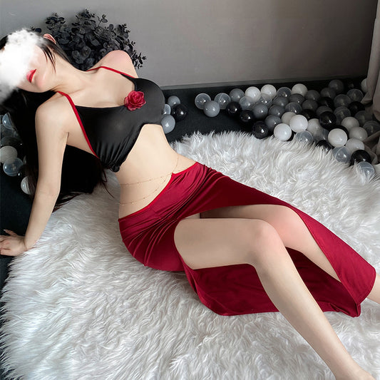 Sexy lingerie gold chain waist sexy bare back suit (C39)