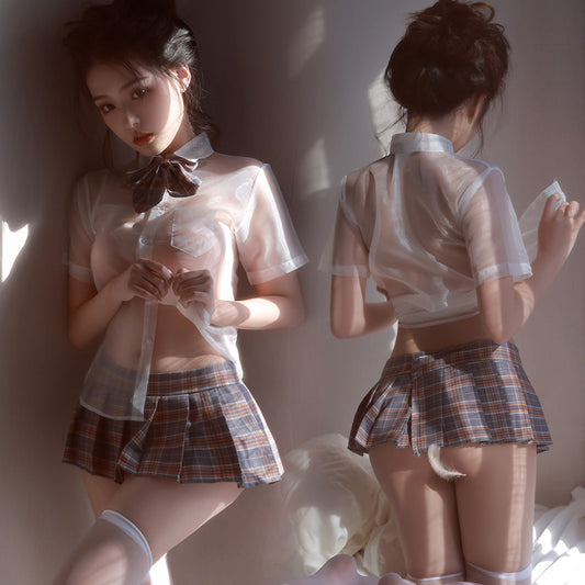 Sexy Sheer Schoolgirl Lingerie Set – Plaid JK Style