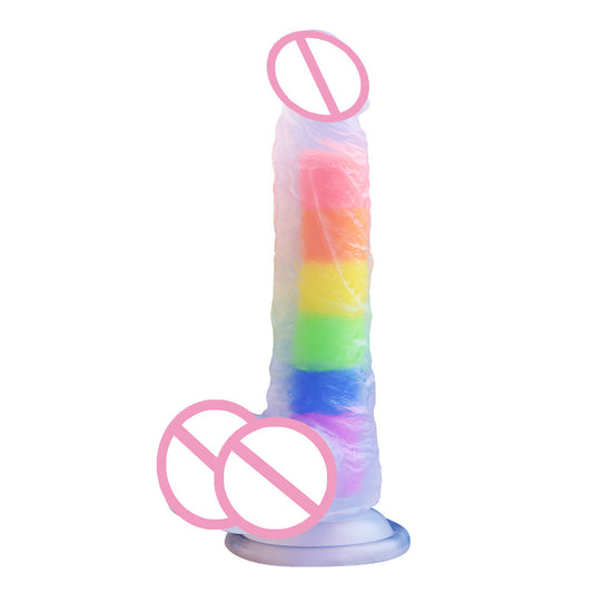 Crystal Clear Dildo with 6-Color Inner Core - Rainbow Transparent Dual-Layer Sex Toy