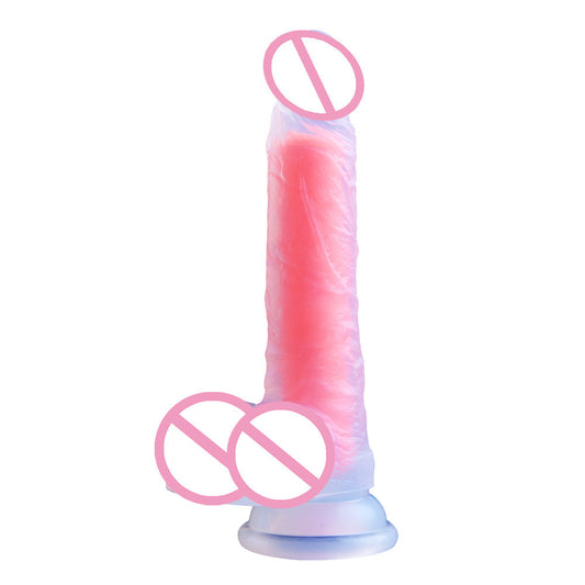 Crystal Clear Dildo with Flesh Orange Core - Transparent Dual-Layer Sex Toy