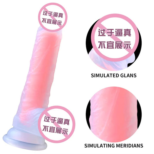 Crystal Clear Dildo with Flesh Orange Core - Transparent Dual-Layer Sex Toy