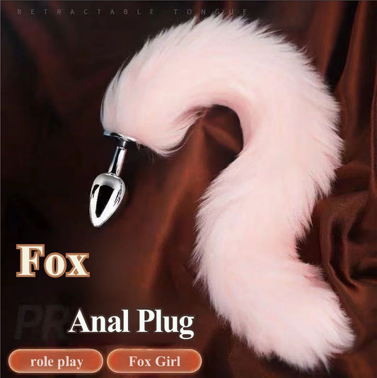 Metal Fox Tail Anal Plug (Pink) - Stainless Steel Cosplay Tail Butt Plug