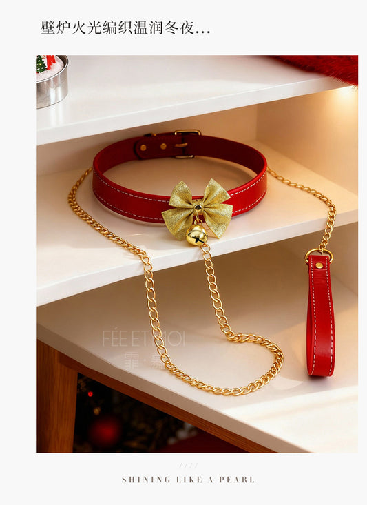 Christmas Joy: Festive Velvet Collar & Detachable Leash Set