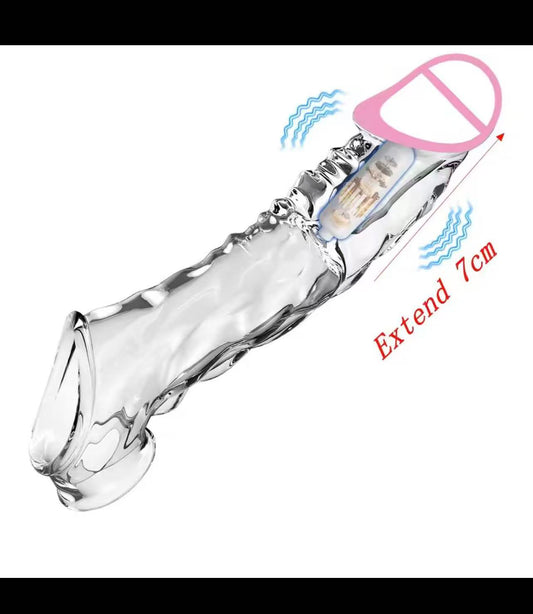 Reuseable Penis Sleeve with vibrator extend 7cm