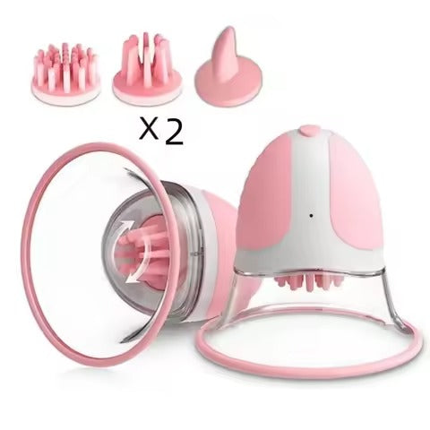 Nipple stimulation breast enhancement sucking vibrator rotating vacuum pump bra suction cup
