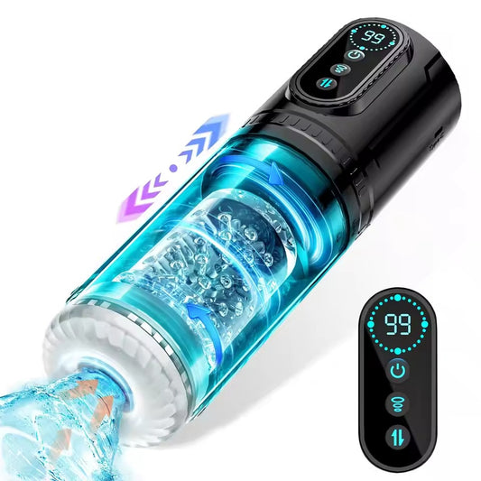 Telescopic Sucking Male Masturbator Rotating Real Vagina Pocket Pussy Penis Pump