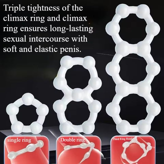 Triple-Beaded Delay Cock Ring - 3-Ring Physical Endurance & Stamina Ring for Men