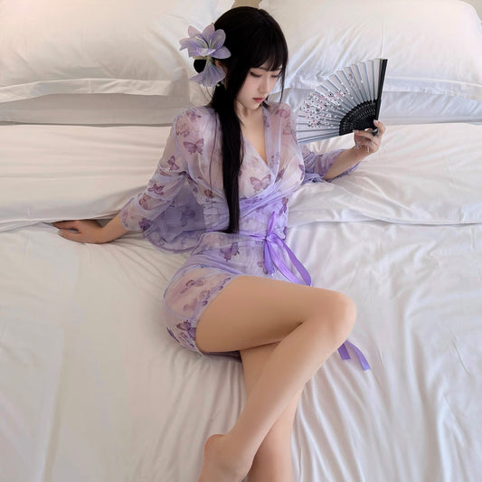 Sexy Lingerie Sheer Robe – Butterfly Print (E75)
