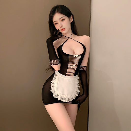 Sexy Maid Fishnet Lingerie Set: Open-Butt Roleplay Uniform (307)