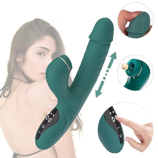 New Yeain LCD Sucking Tongue Licking Telescopic Massage Vibrator Sex Toy