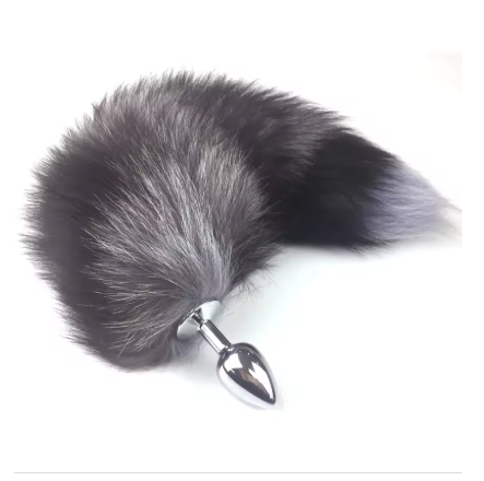 Fox Tail Metal Butt Plug (Gray Blue)