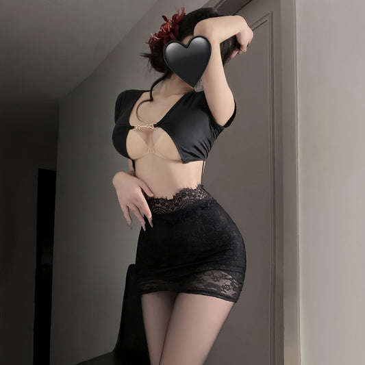 性感秘书内衣套装 - 低胸露背
