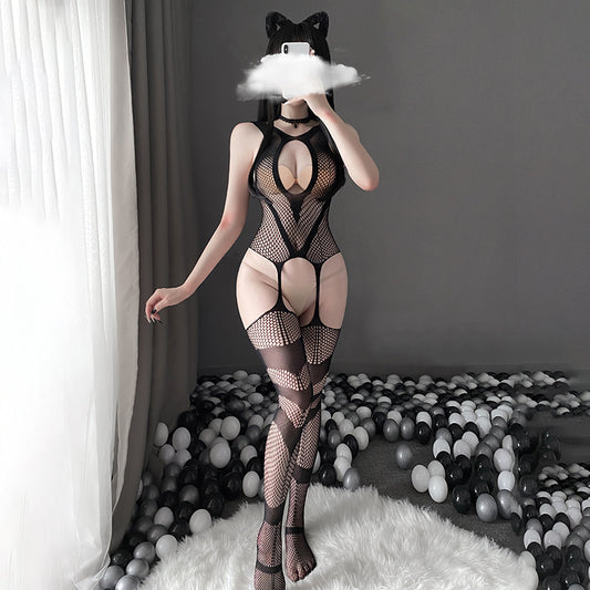 Sexy lingerie sexy breast-revealing crotch-less body stockings (18)