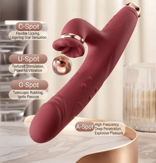 Automatic Thrusting Tongue Licking Vibrator - Telescopic G-Spot Massager Wand