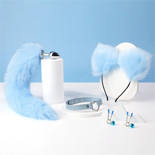 MZ Blue Foxtail Butt Plug Cosplay 4 in 1 Set