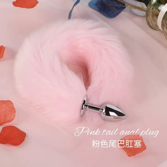 Metal Fox Tail Anal Plug (Pink) - Stainless Steel Cosplay Tail Butt Plug