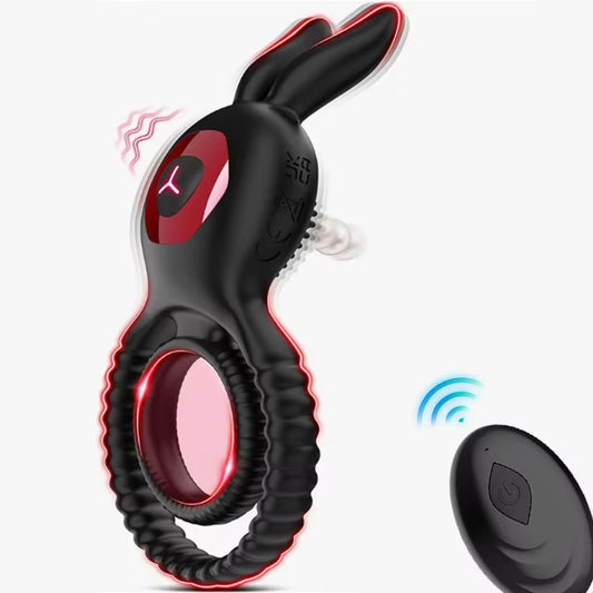 Rabbit Cock Ring Vibrator - Silicone Male Delay Ring for Couples Clitoral Stimulation