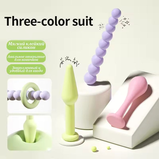 Three-Piece Anal Plug Sex Toys Soft Prostate Massager