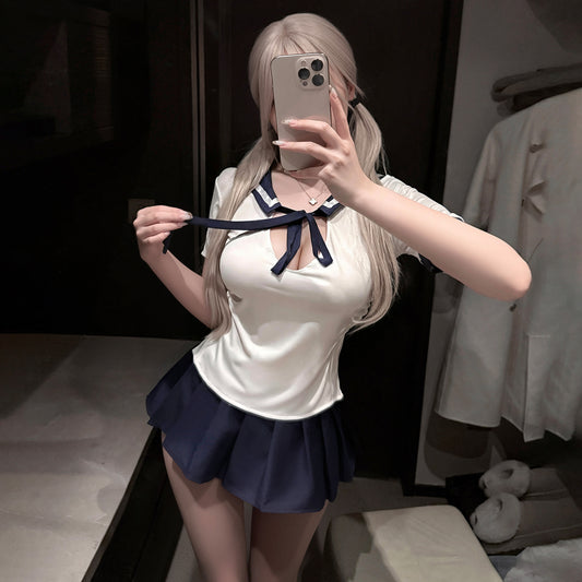 (56)Sexy Japanese Sailor Schoolgirl Cosplay - Restrained Seifuku Lingerie Costume Set