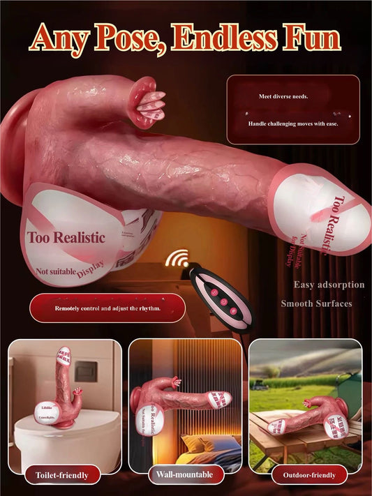 Triple Tongue Licking Thrusting Dildo - Heating & Swinging Vibrator Sex Toy