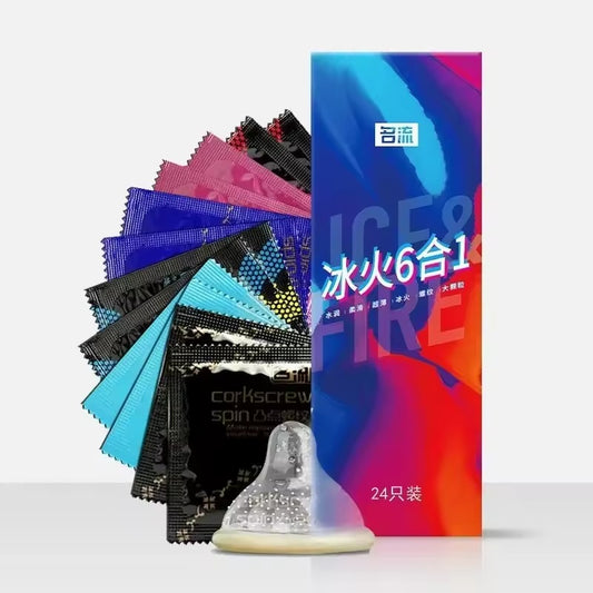 Ice & Fire 6-in-1 Hyaluronic Acid Condoms – 24-Pack