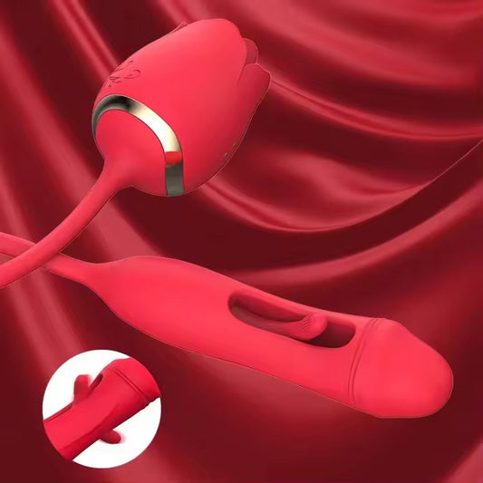 Rose Flower Hollow Sucking, Tapping, and Vibrating Wand